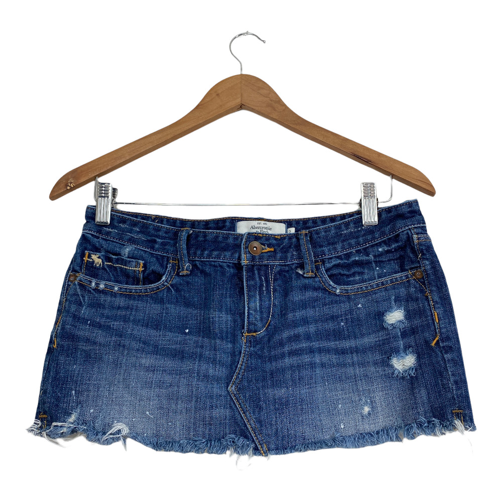 Abercrombie & Fitch Denim Y2K Mini Skirt Raw Hem Distressed Blue Size 2